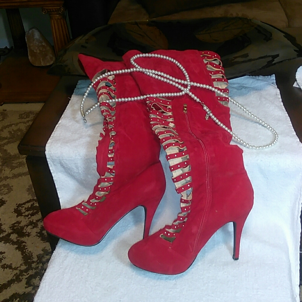 Ashley Stewart Red knee high boots